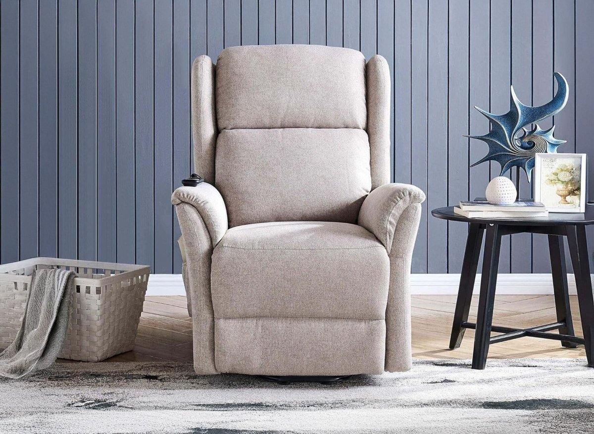 Fauteuil releveur relax en tissu beige à commande électrique PETER - DécoInParis