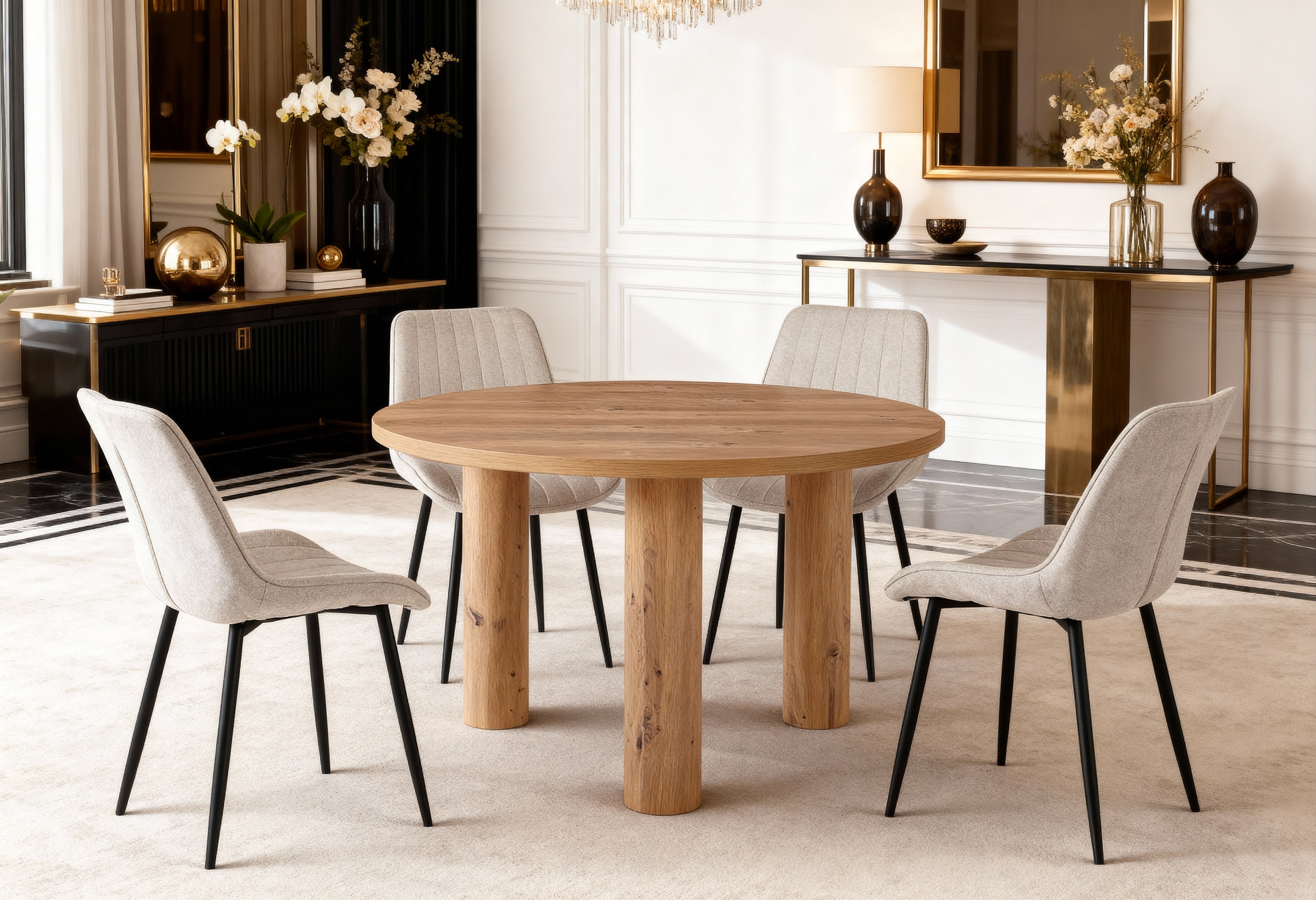 Table à manger ronde effet bois LORINA