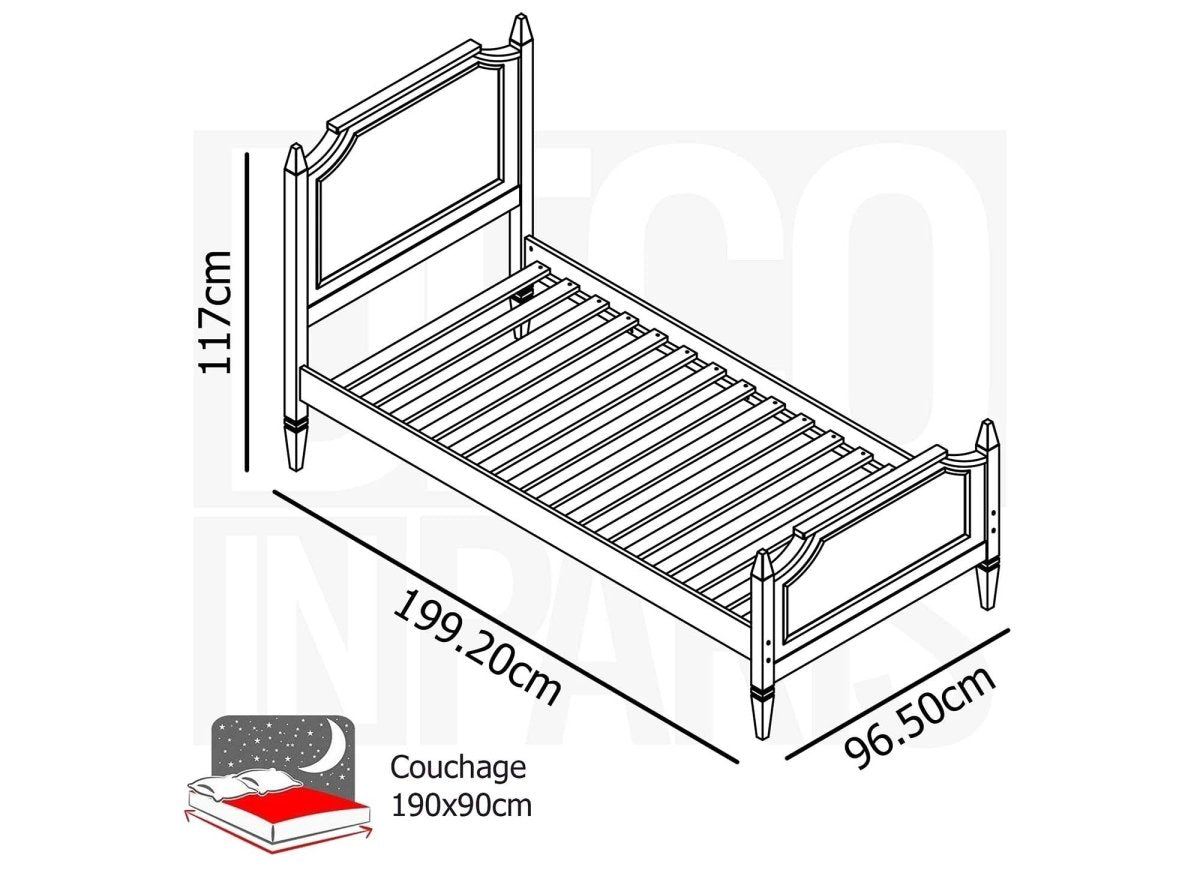 Lit 1 personne en bois gris PAULINE 90 x 190 cm - DécoInParis