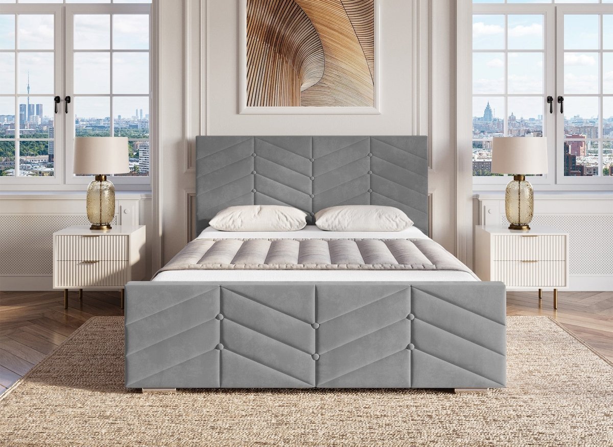 Lit avec sommier relevable et coffre en velours gris 180x200 cm PALMA - DécoInParis