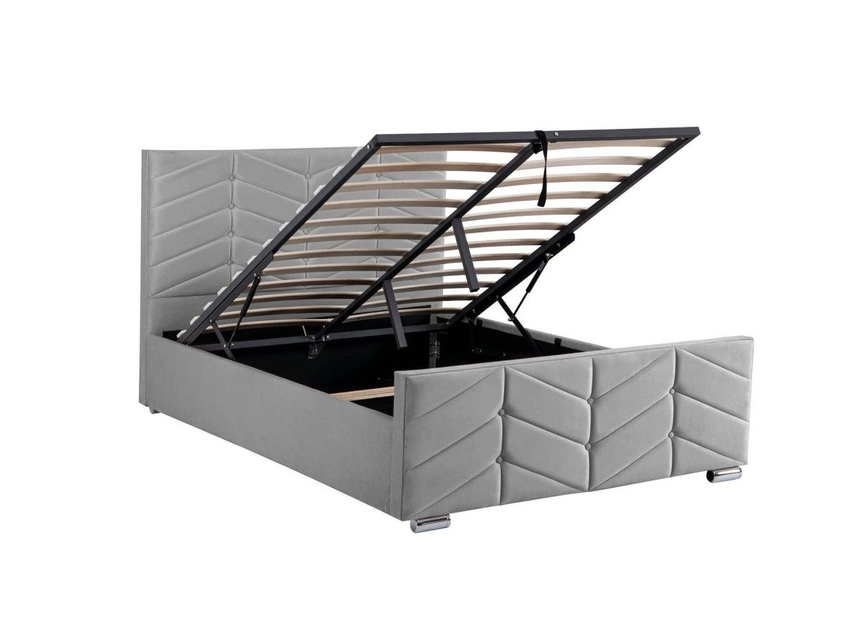 Lit avec sommier relevable et coffre en velours gris 180x200 cm PALMA - DécoInParis