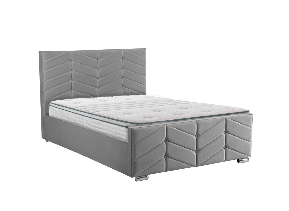 Lit avec sommier relevable et coffre en velours gris 180x200 cm PALMA - DécoInParis