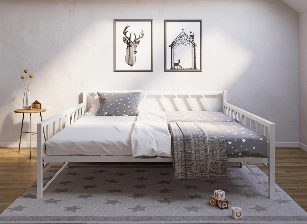 Lit banquette gigogne en métal blanc TORRY 90 x 190 cm - DécoInParis