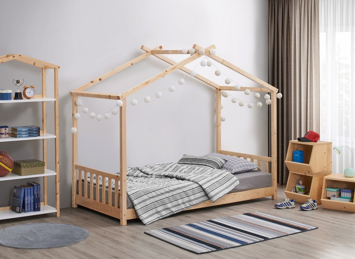 Lit cabane avec barreaux en bois 90 x 190 cm NIDOU - DécoInParis