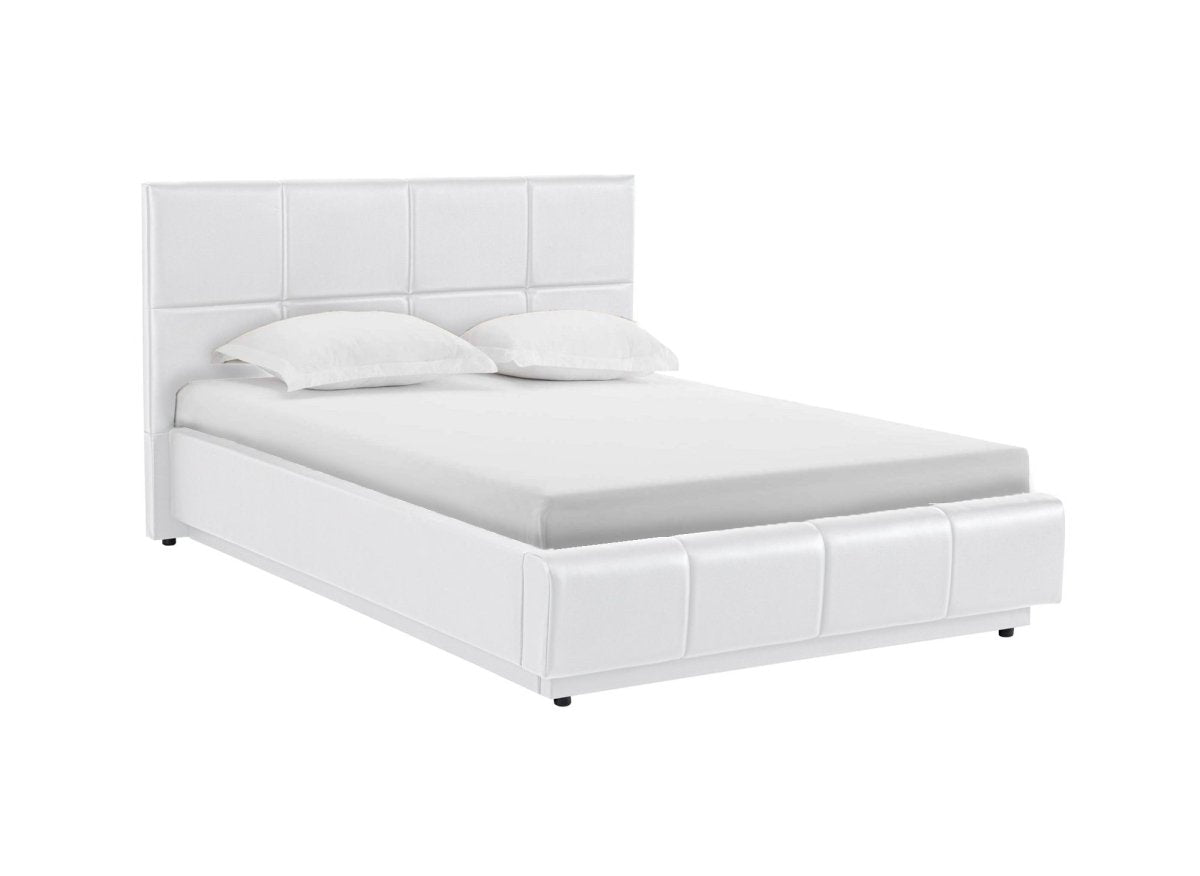 Lit coffre en simili cuir blanc avec LED 140x190 cm DIVINE - DécoInParis