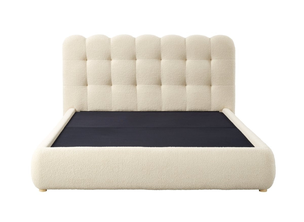 Lit coffre en tissu bouclette beige 140x190 cm BISCUIT - DécoInParis