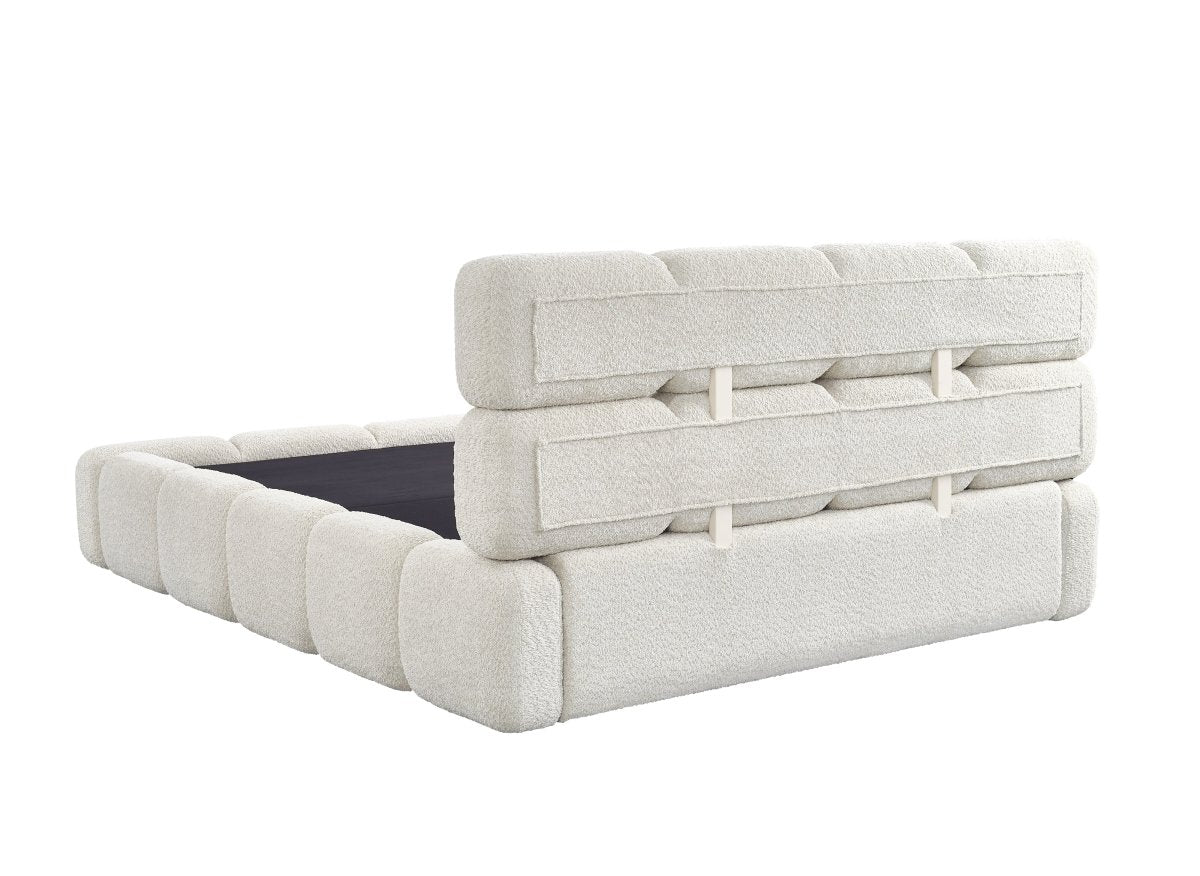 Lit coffre en tissu bouclette beige 160x200 cm BUBBLE - DécoInParis