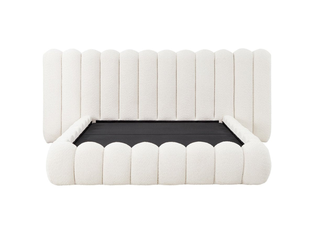 Lit coffre en tissu bouclette beige 160x200 cm GRETA - DécoInParis