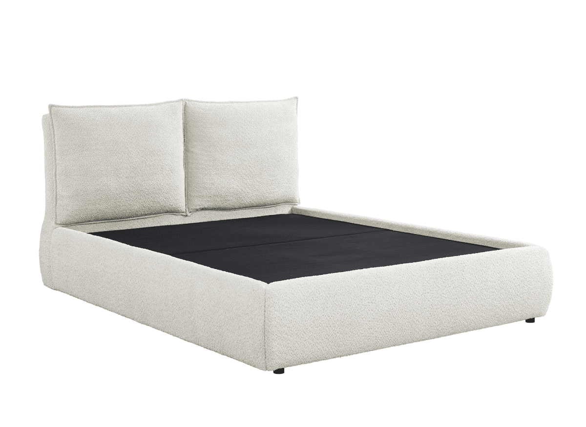 Lit coffre en tissu bouclette beige 160x200 cm MELY - DécoInParis