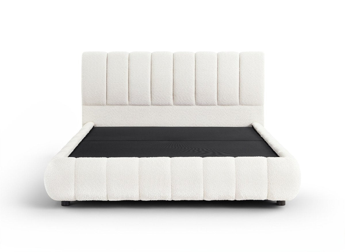 Lit coffre en tissu bouclette beige 160x200 cm RILEY - DécoInParis