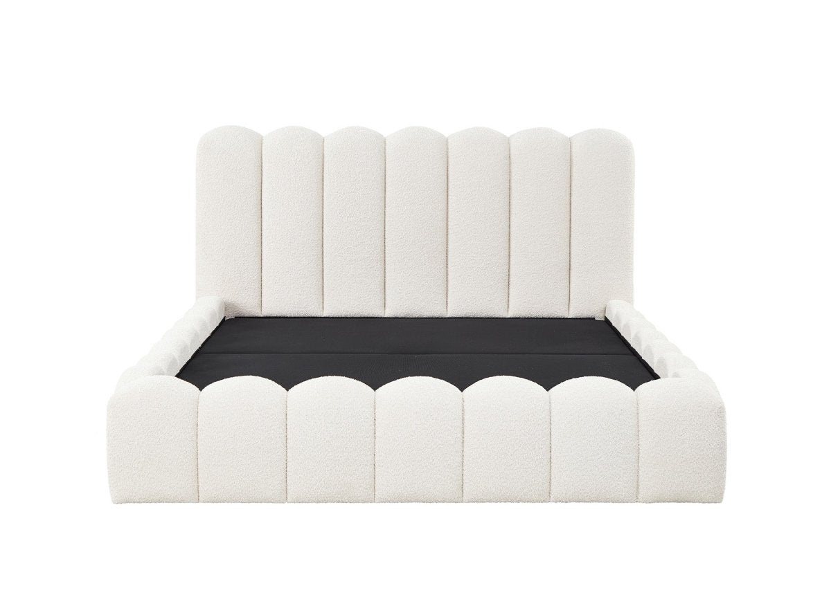 Lit coffre en tissu bouclette beige 160x200 cm RITA - DécoInParis