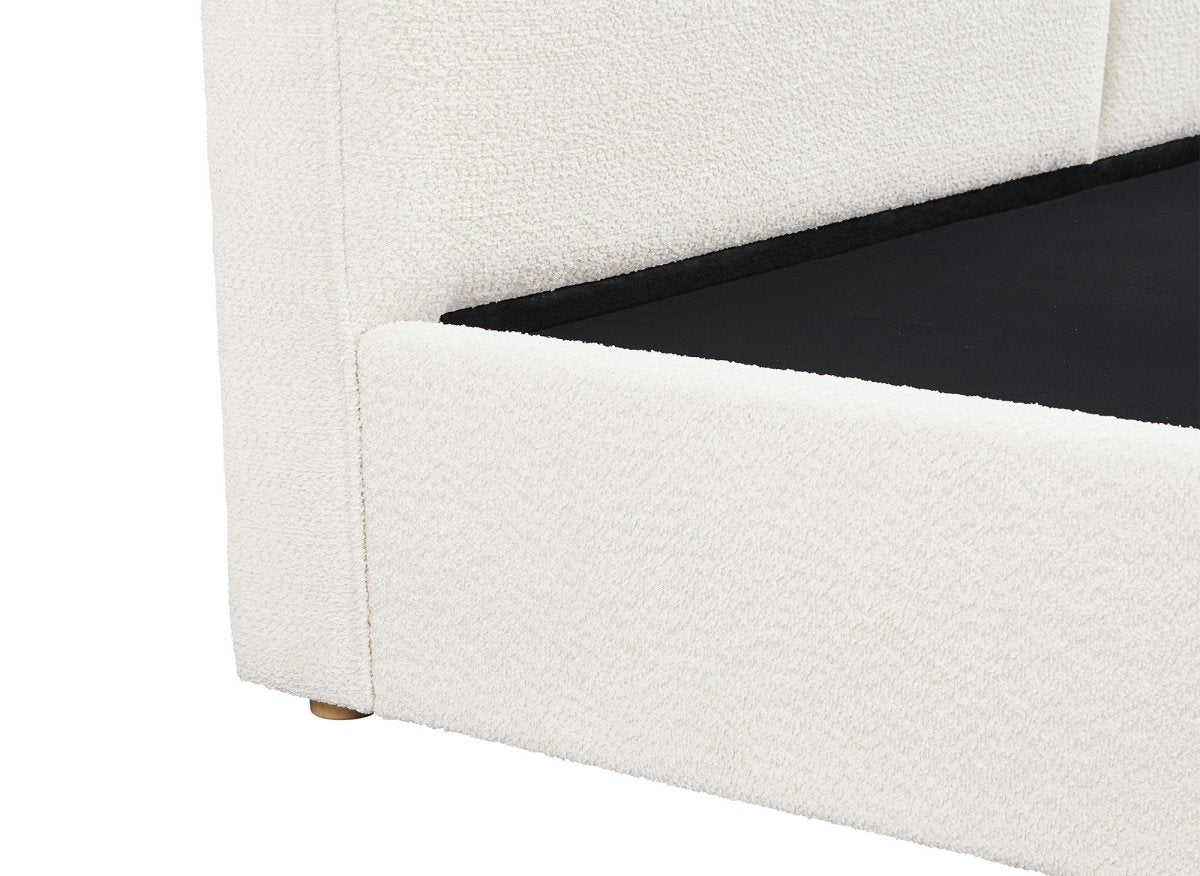 Lit coffre en tissu bouclette beige 160x200 cm ZELIA - DécoInParis