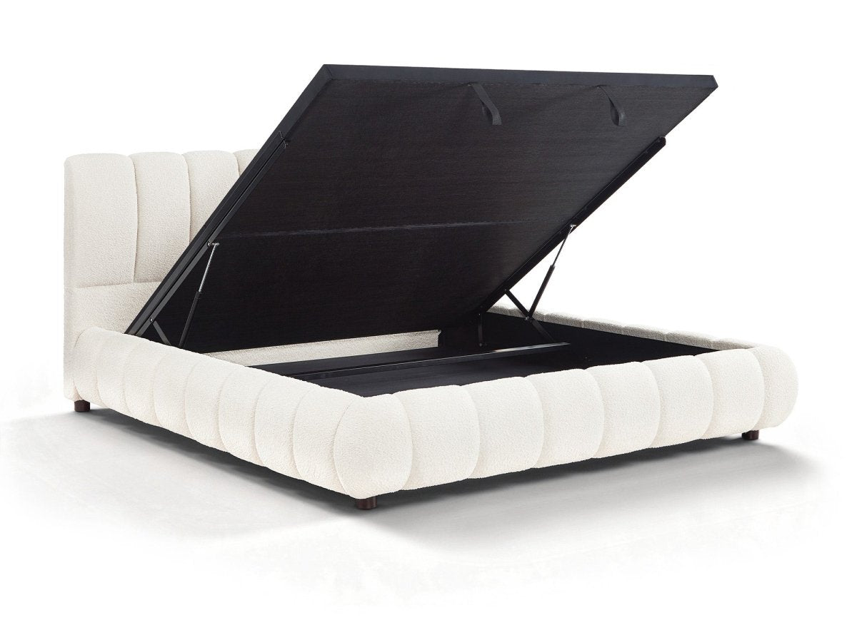 Lit coffre en tissu bouclette beige 180x200 cm RILEY - DécoInParis