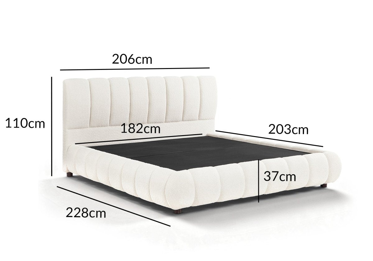 Lit coffre en tissu bouclette beige 180x200 cm RILEY - DécoInParis