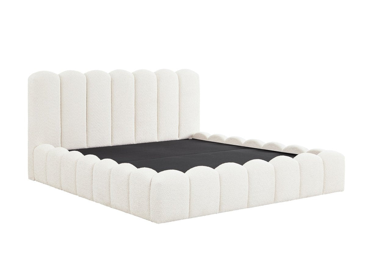 Lit coffre en tissu bouclette beige 180x200 cm RITA - DécoInParis