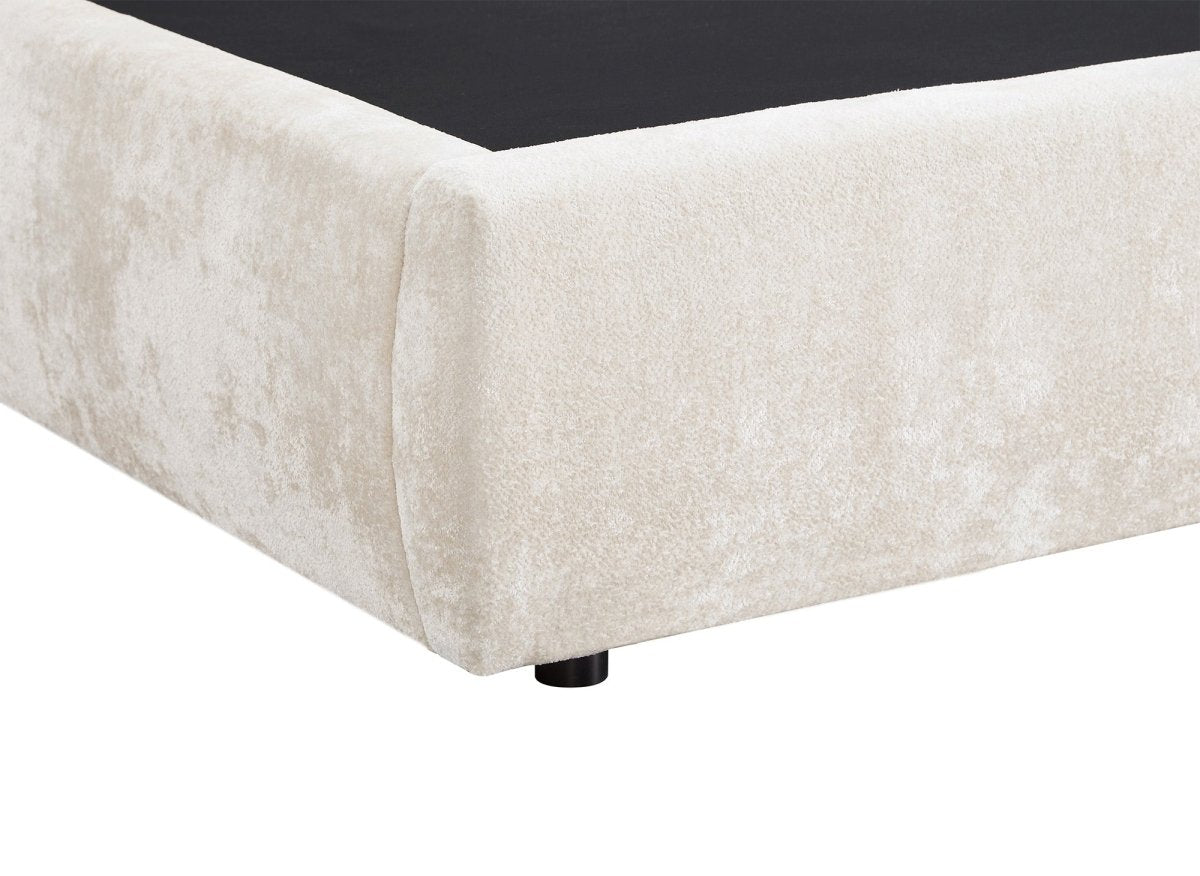 Lit coffre en tissu bouclette doux beige 140x190 cm NOAH - DécoInParis