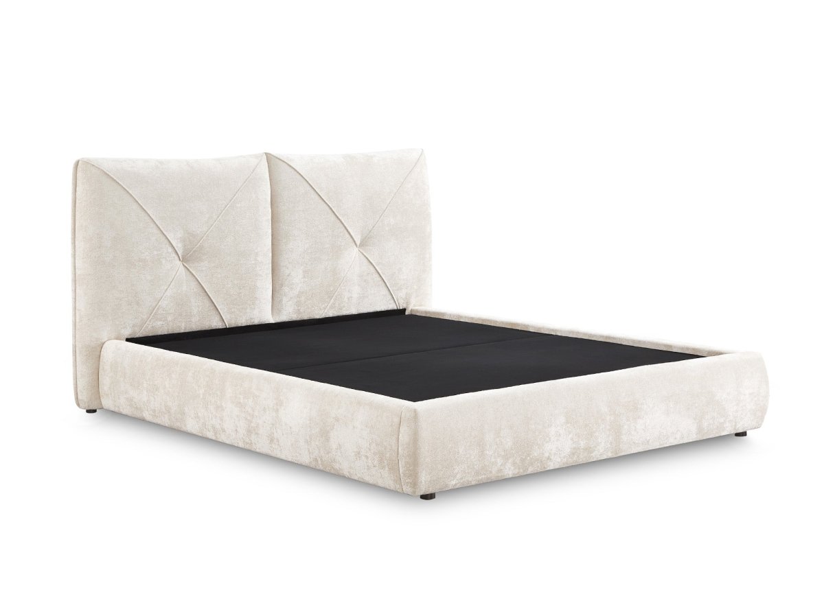 Lit coffre en tissu bouclette doux beige 140x190 cm NOAH - DécoInParis