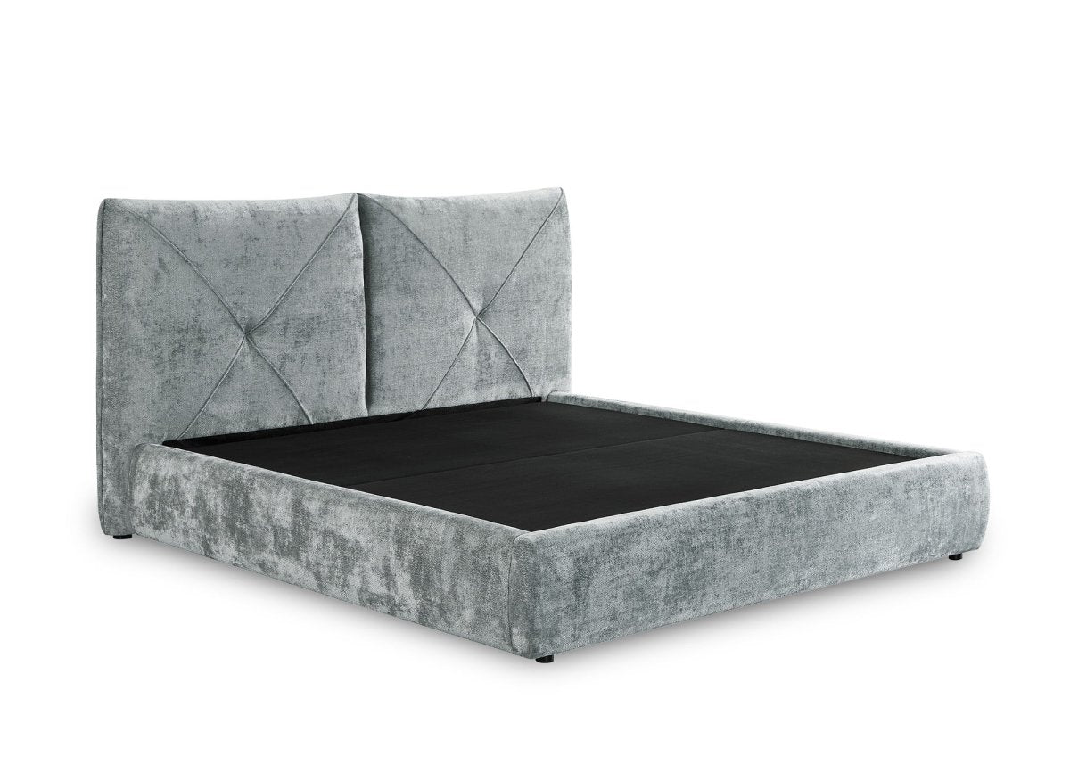 Lit coffre en tissu bouclette doux gris 160x200 cm NOAH - DécoInParis