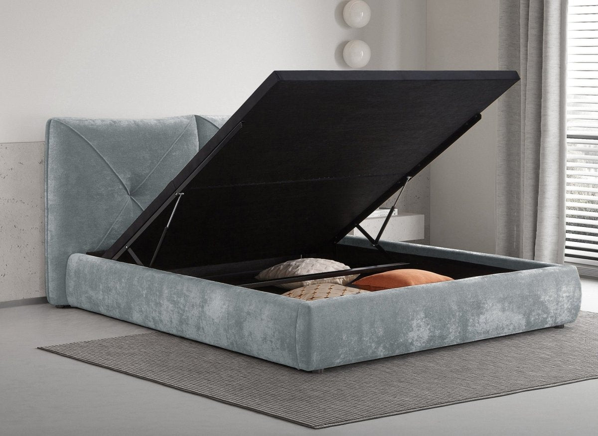 Lit coffre en tissu bouclette doux gris 180x200 cm NOAH - DécoInParis