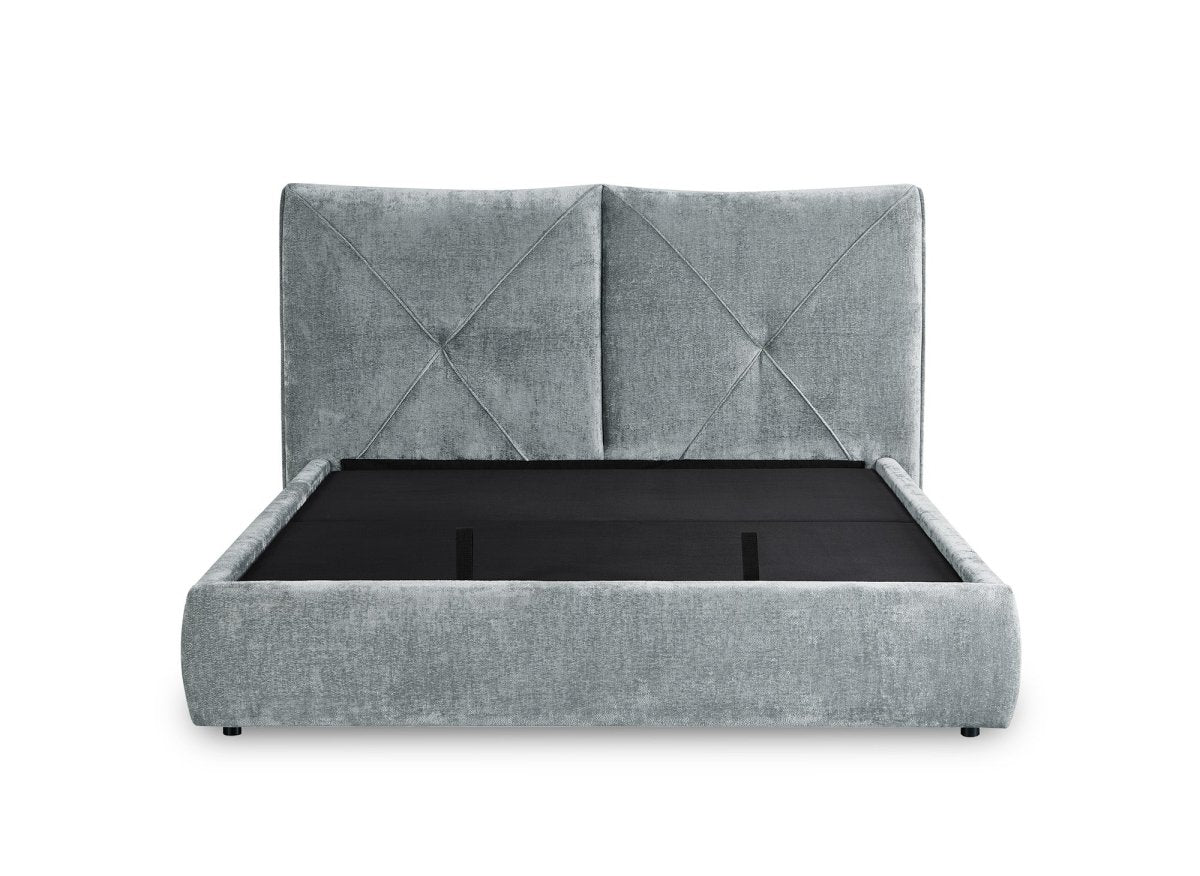 Lit coffre en tissu bouclette doux gris 180x200 cm NOAH - DécoInParis
