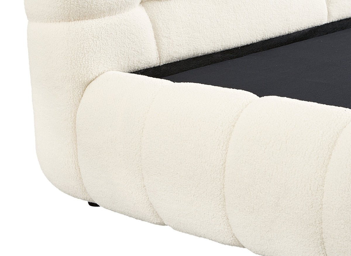 Lit coffre en tissu bouclette écru 180x200 cm YOURI - DécoInParis