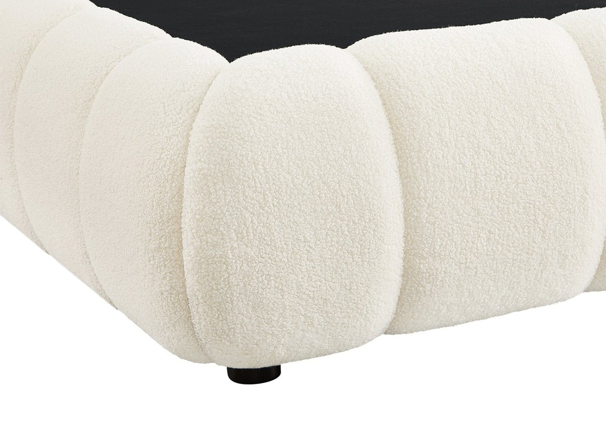 Lit coffre en tissu bouclette écru 180x200 cm YOURI - DécoInParis