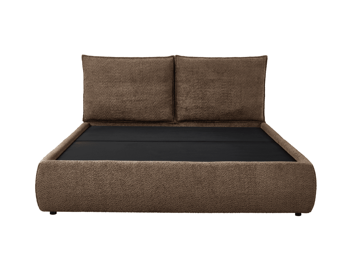 Lit coffre en tissu bouclette marron 160x200 cm MELY - DécoInParis