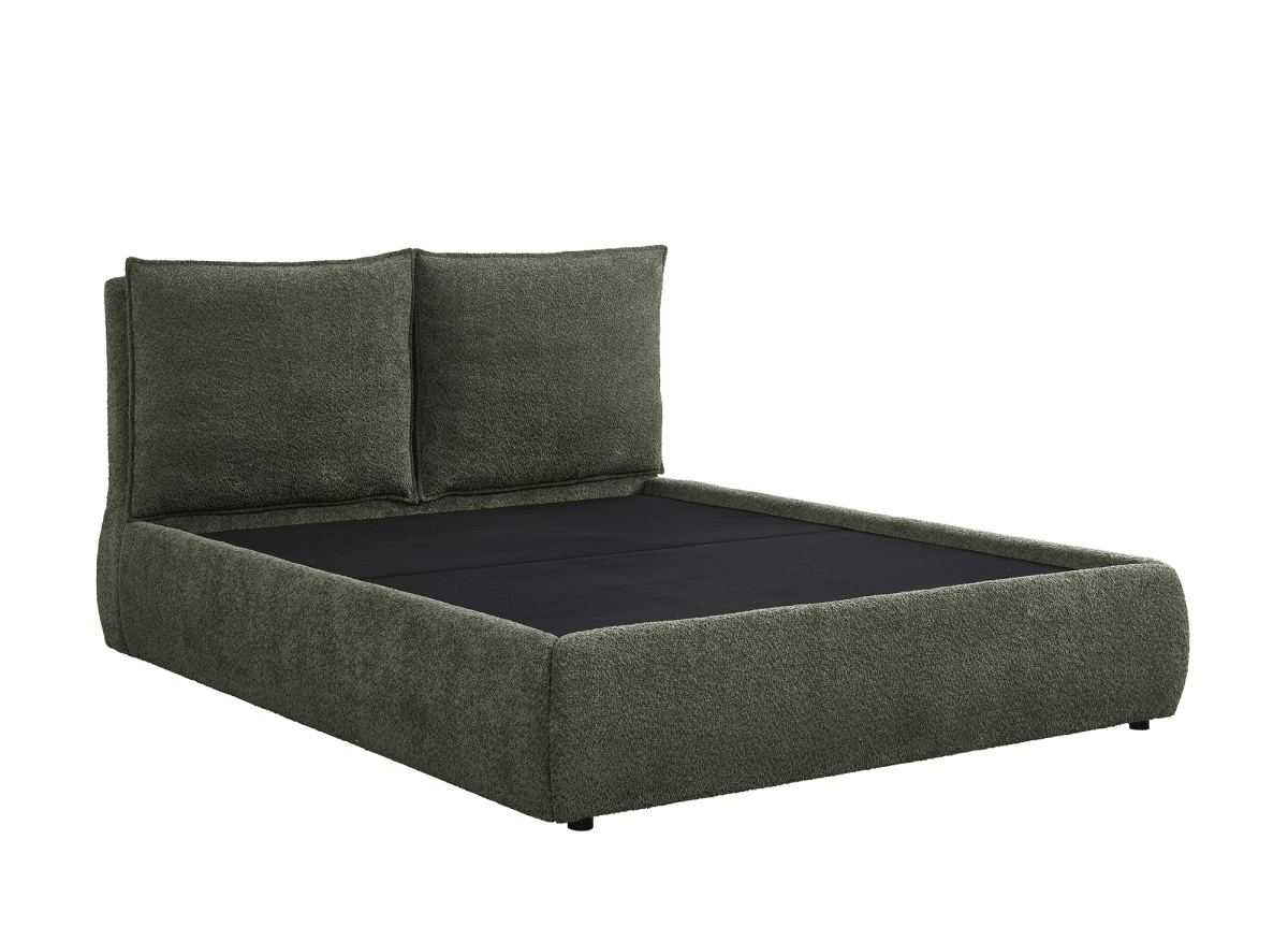 Lit coffre en tissu bouclette vert olive 160x200 cm MELY - DécoInParis