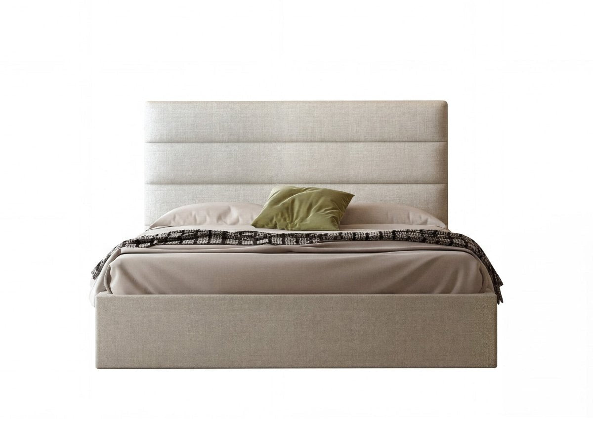 Lit coffre en tissu lin beige 140 x 190 cm SHANNA - DécoInParis