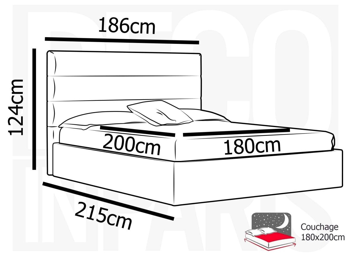 Lit coffre en tissu lin beige 180 x 200 cm SHANNA - DécoInParis