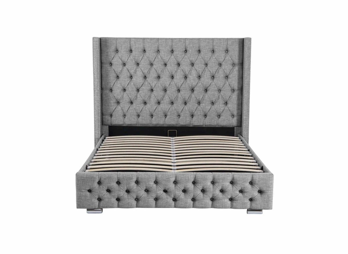 Lit coffre en tissu lin gris 180x200 cm MAXI - DécoInParis