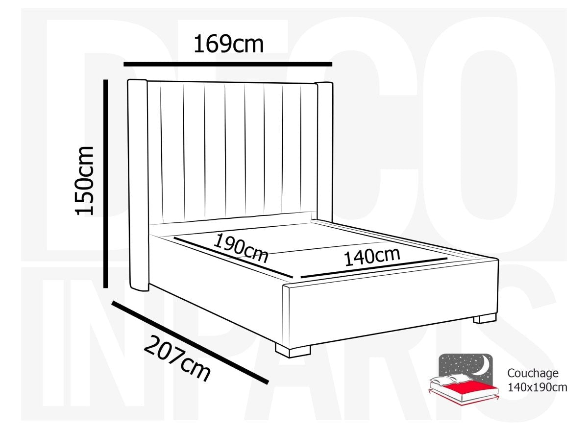 Lit coffre en velours beige 140x190 cm ALENA - DécoInParis