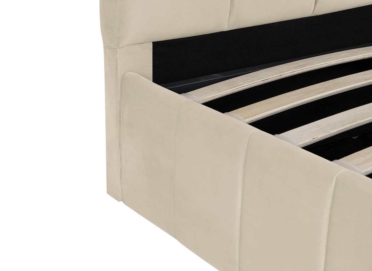 Lit coffre en velours beige 140x190 cm ELVIRA - DécoInParis