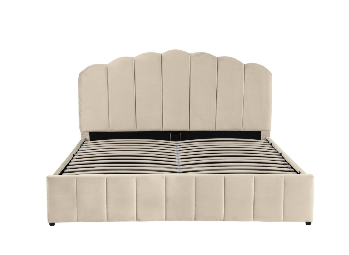 Lit coffre en velours beige 180x200 cm ELVIRA - DécoInParis