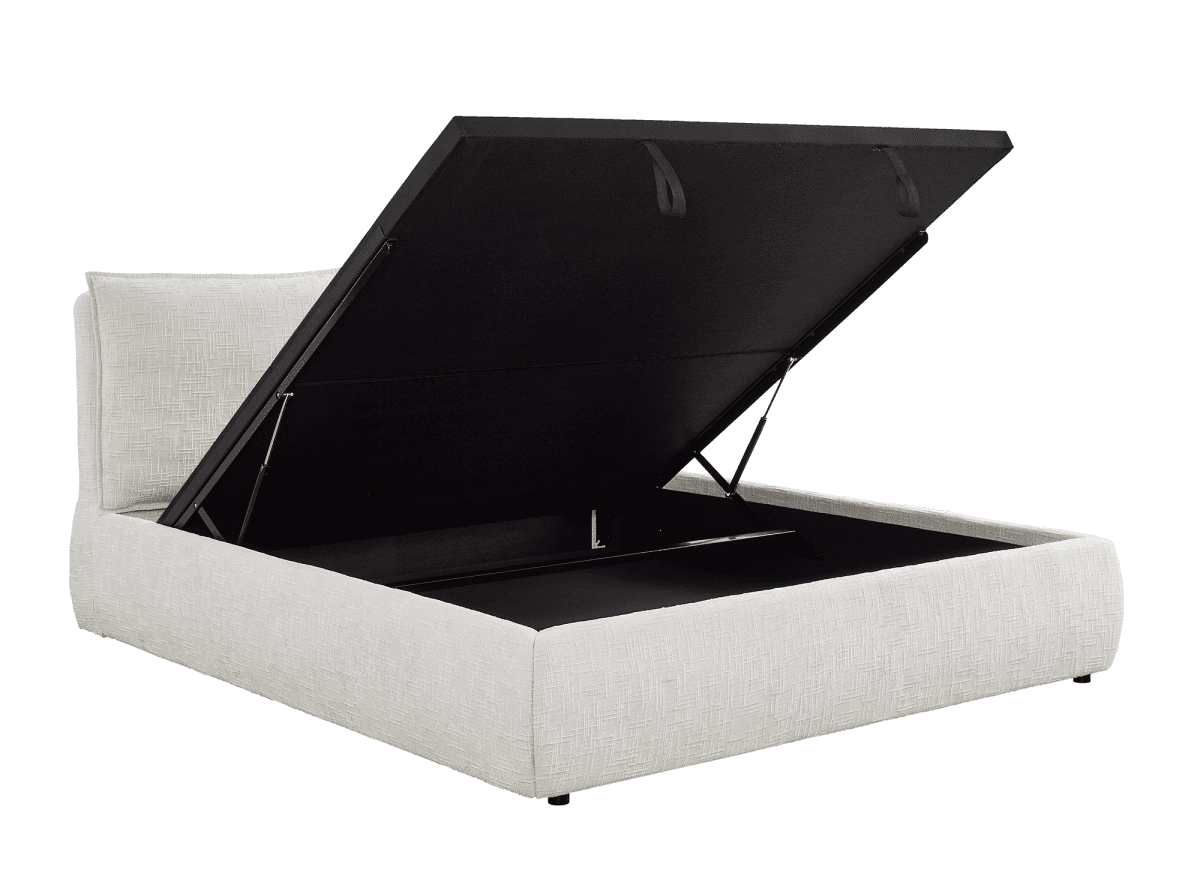 Lit coffre en velours chiné beige 140x190 cm MELY - DécoInParis
