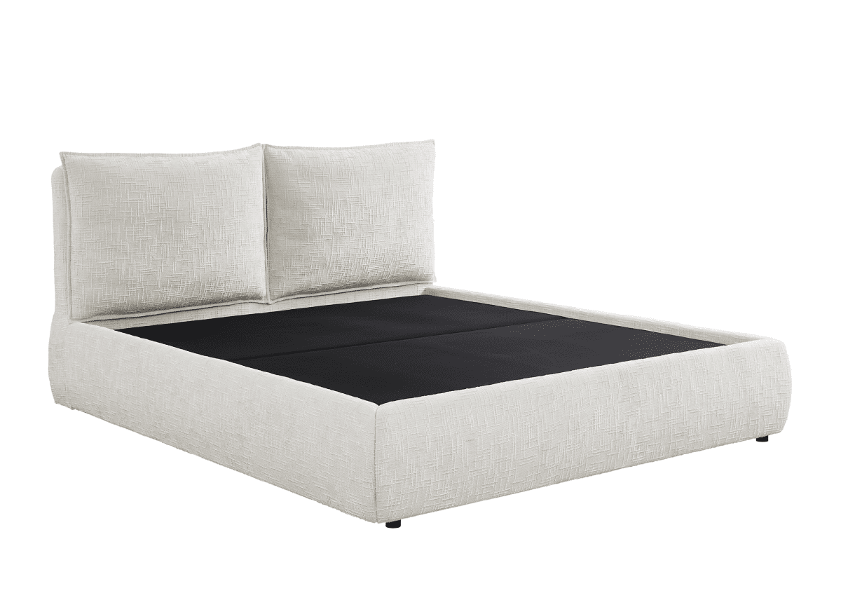 Lit coffre en velours chiné beige 140x190 cm MELY - DécoInParis
