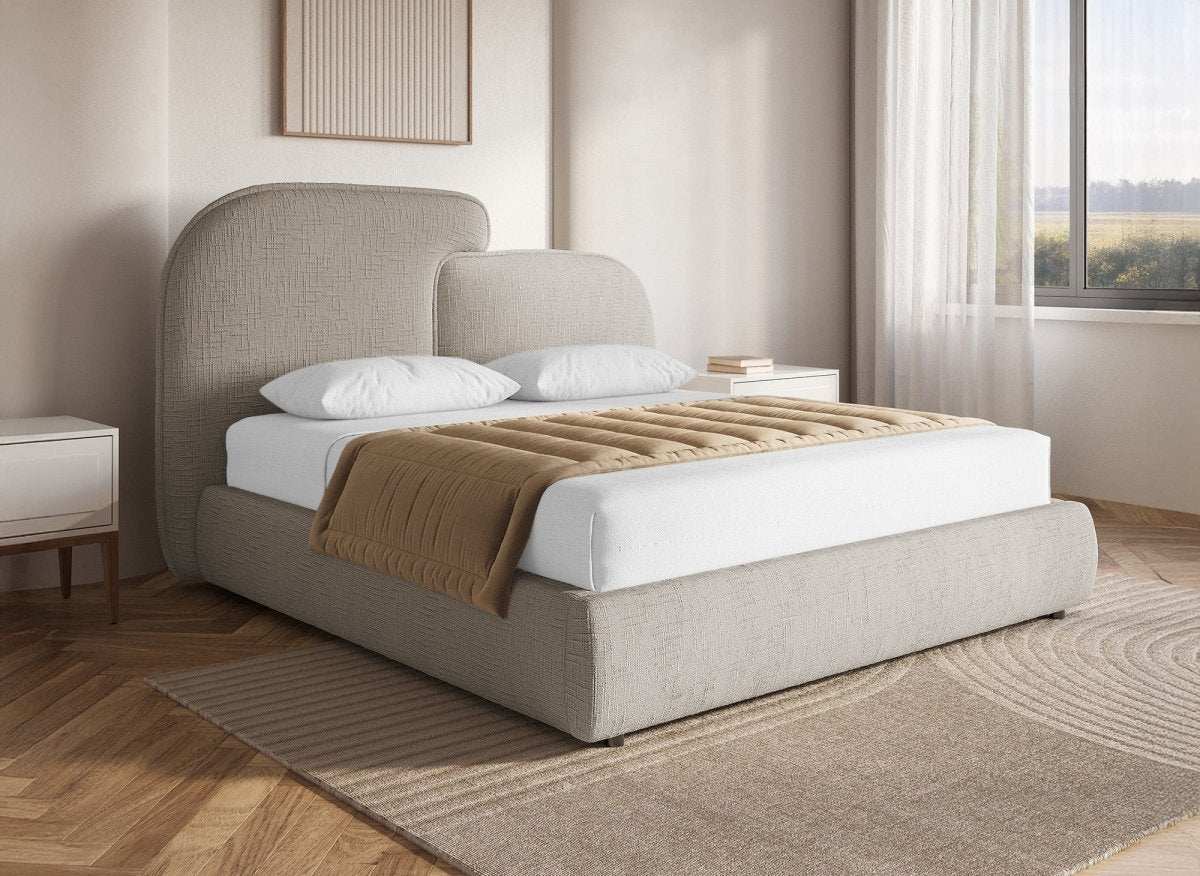 Lit coffre en velours chiné taupe 140x190 cm MILENA - DécoInParis