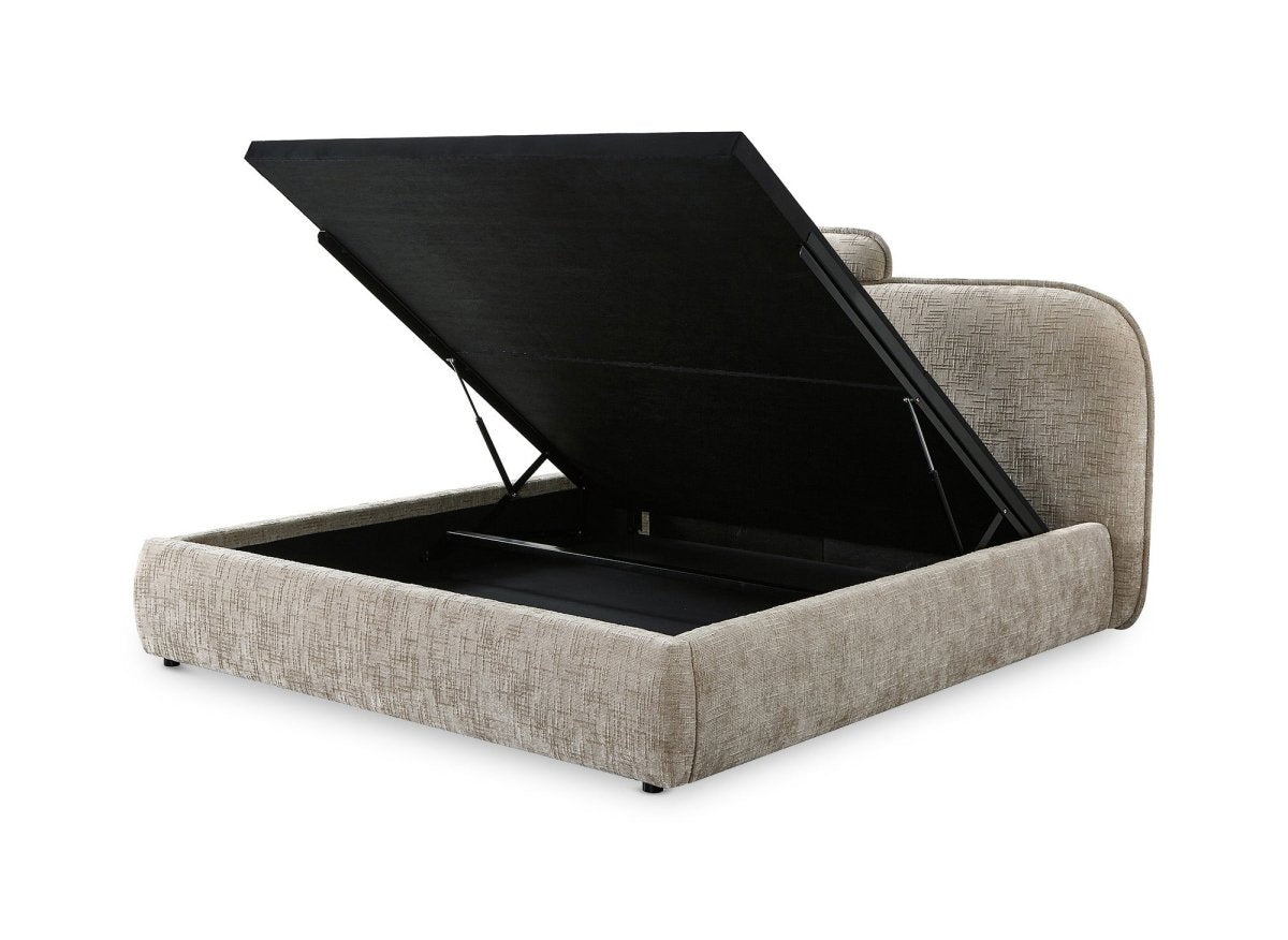 Lit coffre en velours chiné taupe 140x190 cm MILENA - DécoInParis
