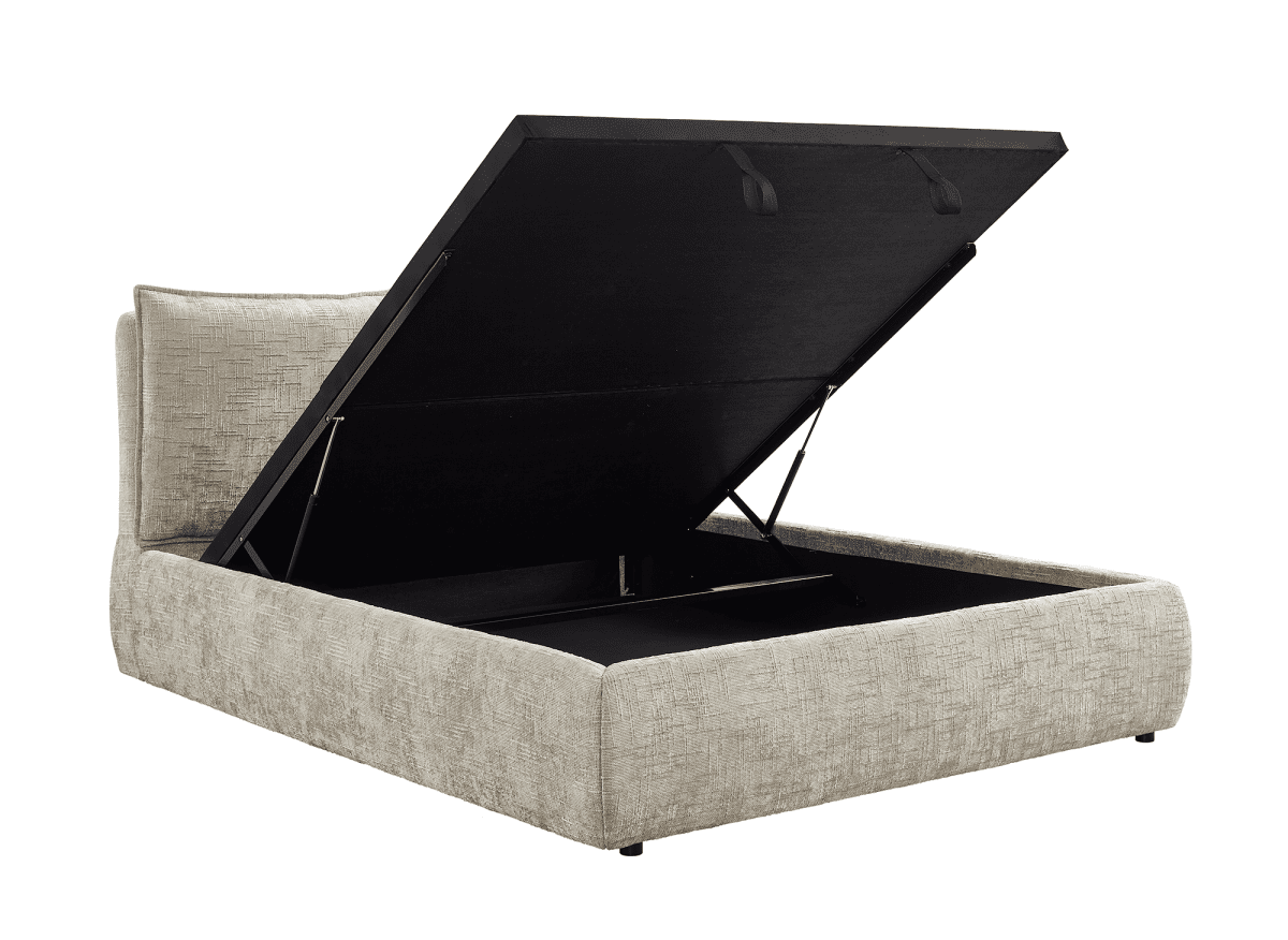 Lit coffre en velours chiné taupe 160x200 cm MELY - DécoInParis