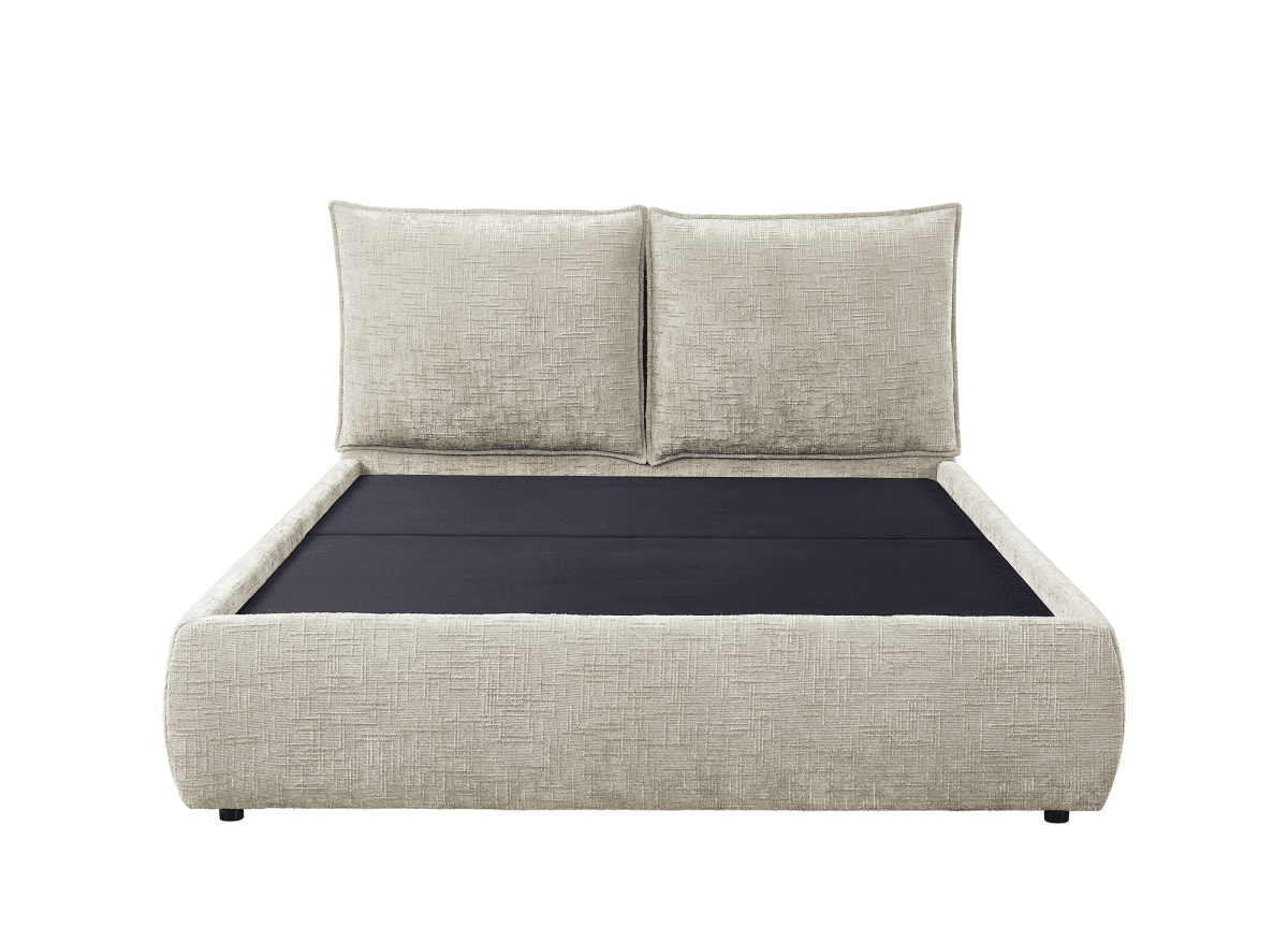 Lit coffre en velours chiné taupe 160x200 cm MELY - DécoInParis