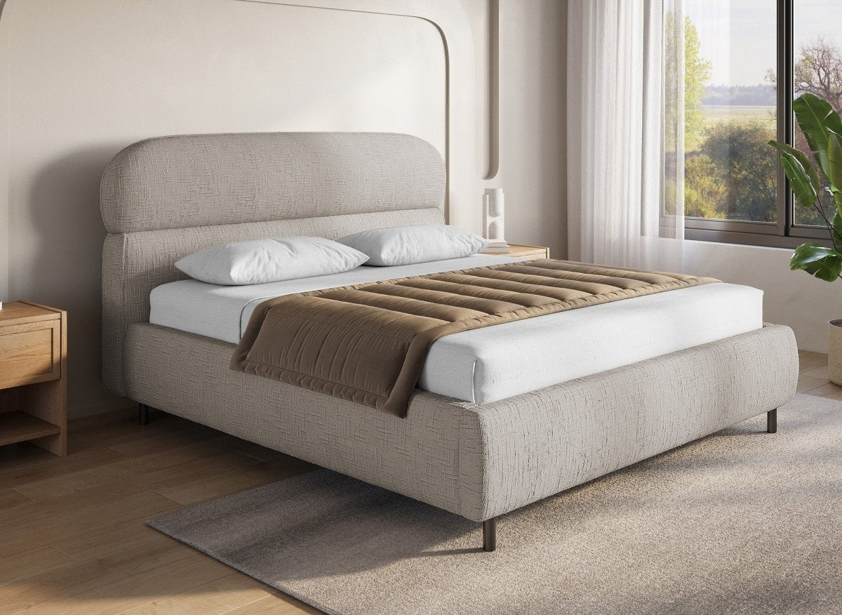 Lit coffre en velours chiné taupe 160x200cm MELO - DécoInParis