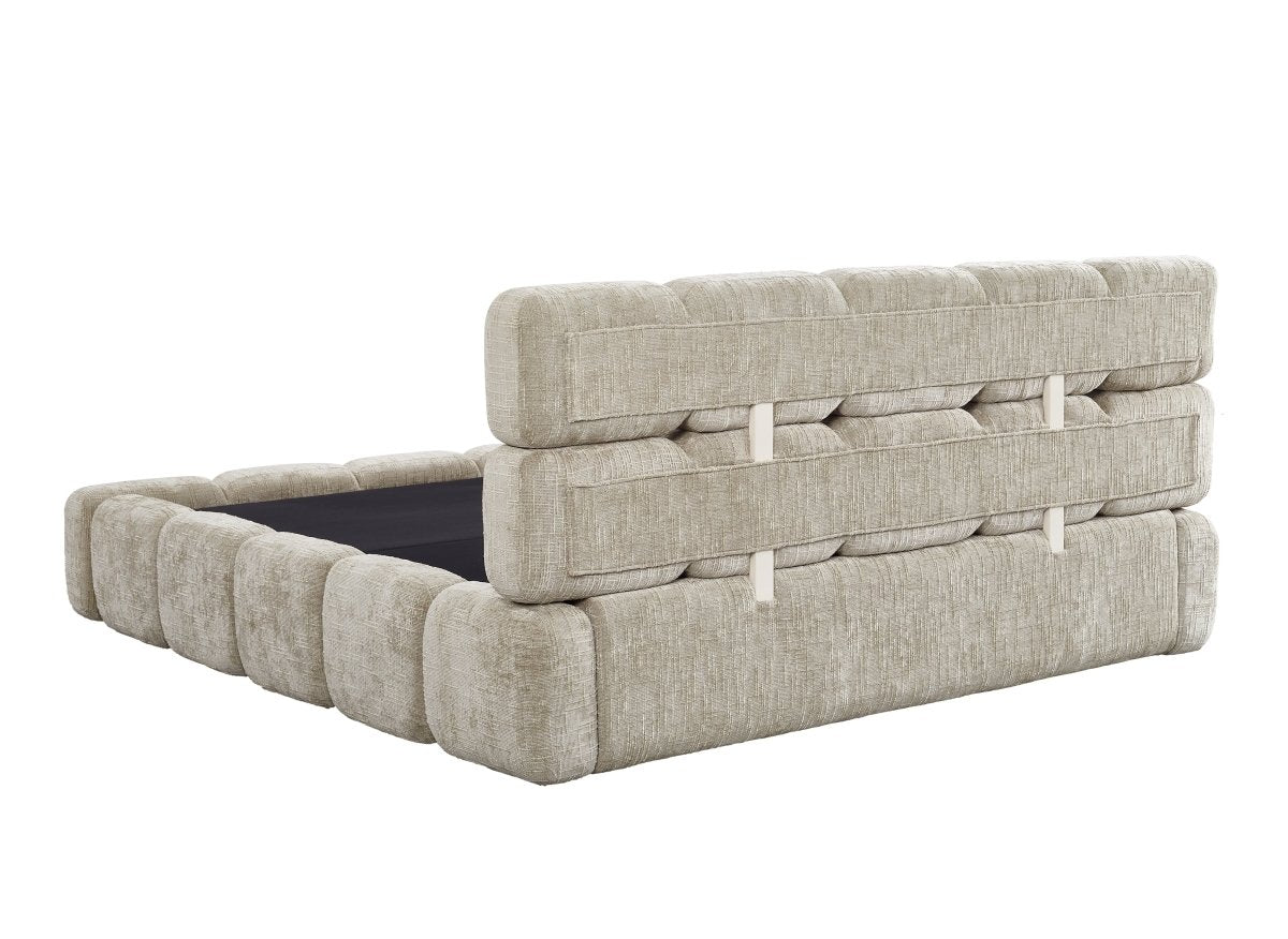 Lit coffre en velours chiné taupe 180x200 cm BUBBLE - DécoInParis