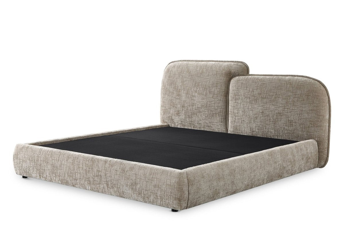 Lit coffre en velours chiné taupe 180x200 cm MILENA - DécoInParis