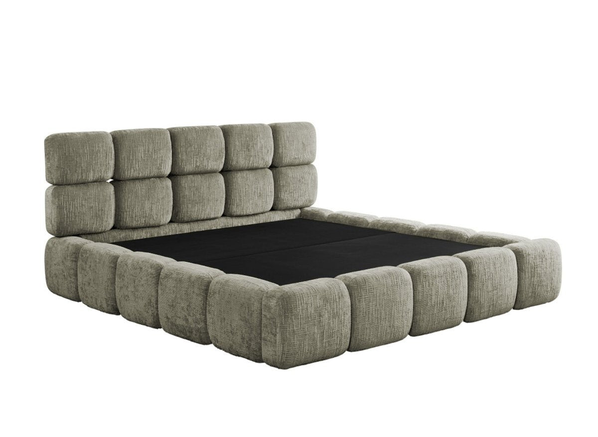 Lit coffre en velours chiné vert olive 180x200 cm BUBBLE - DécoInParis