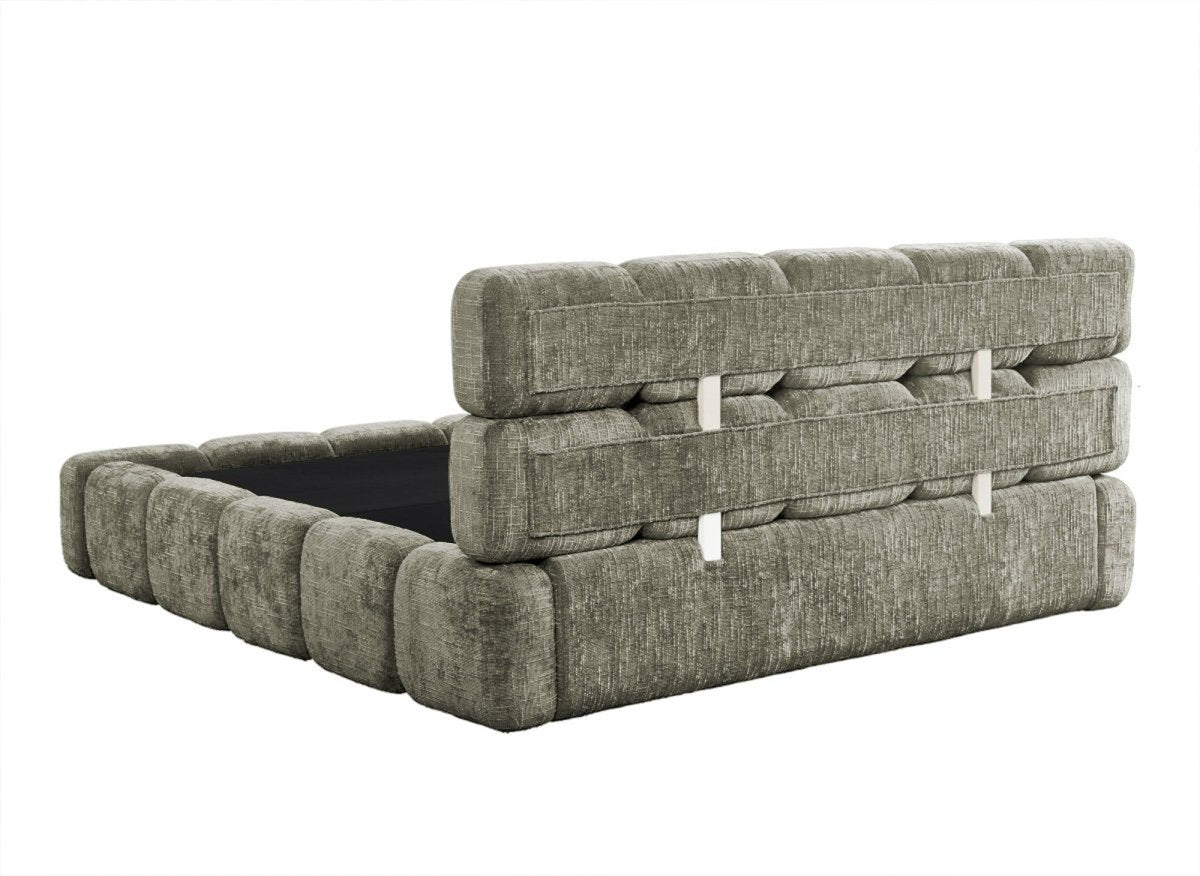 Lit coffre en velours chiné vert olive 180x200 cm BUBBLE - DécoInParis