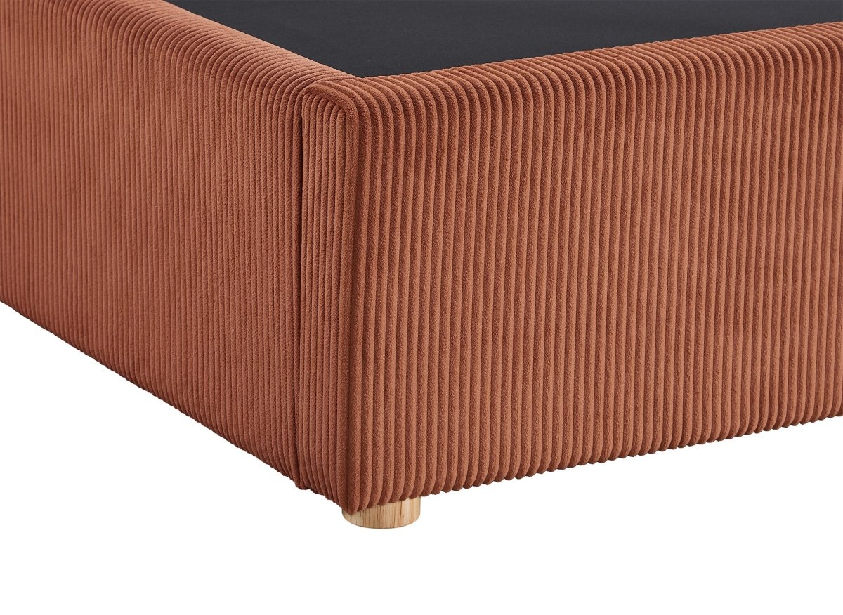 Lit coffre en velours côtelé terracotta 140x190 cm ZELIA - DécoInParis