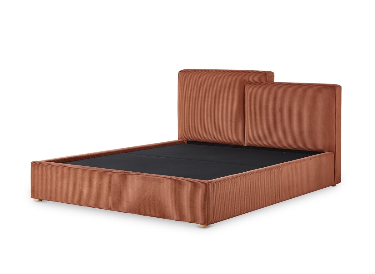 Lit coffre en velours côtelé terracotta 180x200 cm ZELIA - DécoInParis