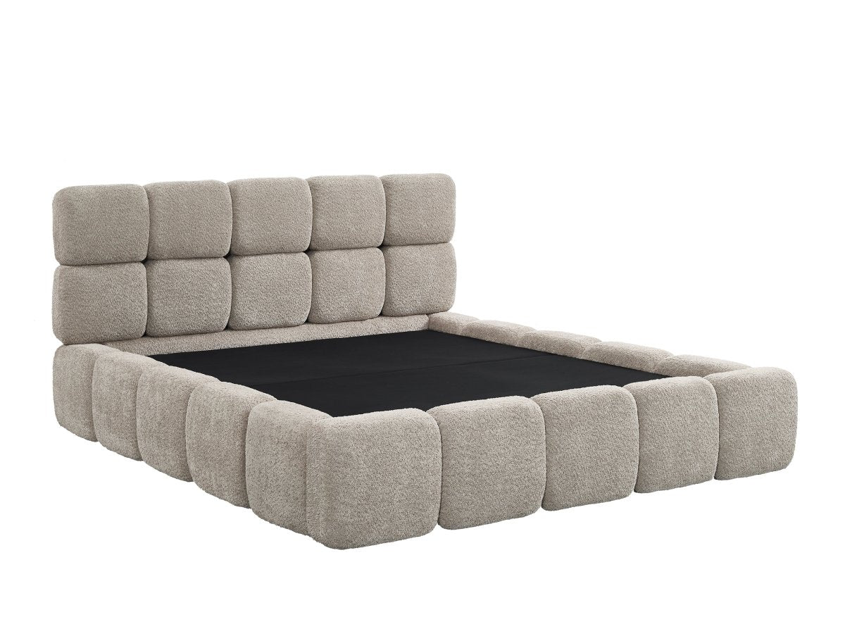 Lit coffre tissu bouclette taupe 180x200 cm BUBBLE - DécoInParis