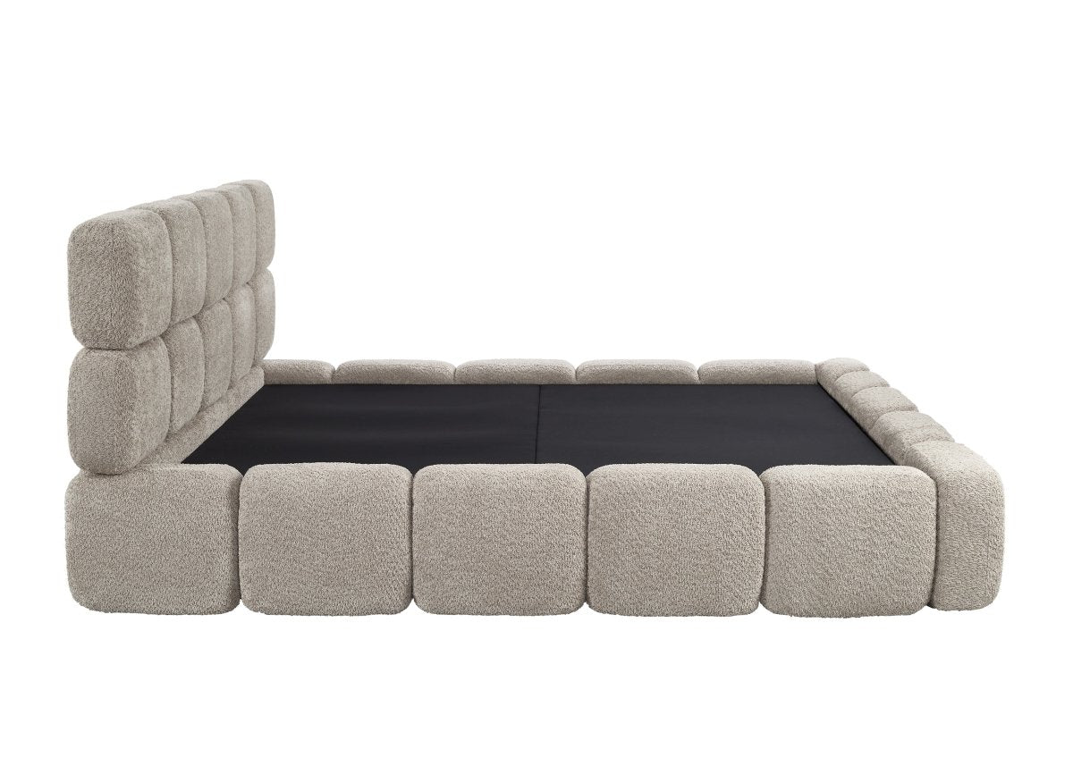 Lit coffre tissu bouclette taupe 180x200 cm BUBBLE - DécoInParis