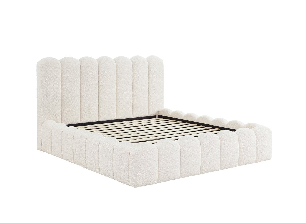 Lit double en tissu bouclette beige 160x200 cm RITA - DécoInParis